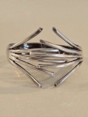 Vintage MCM Los Ballesteros Taxco Sterling Silver Statement Hinged Bracelet